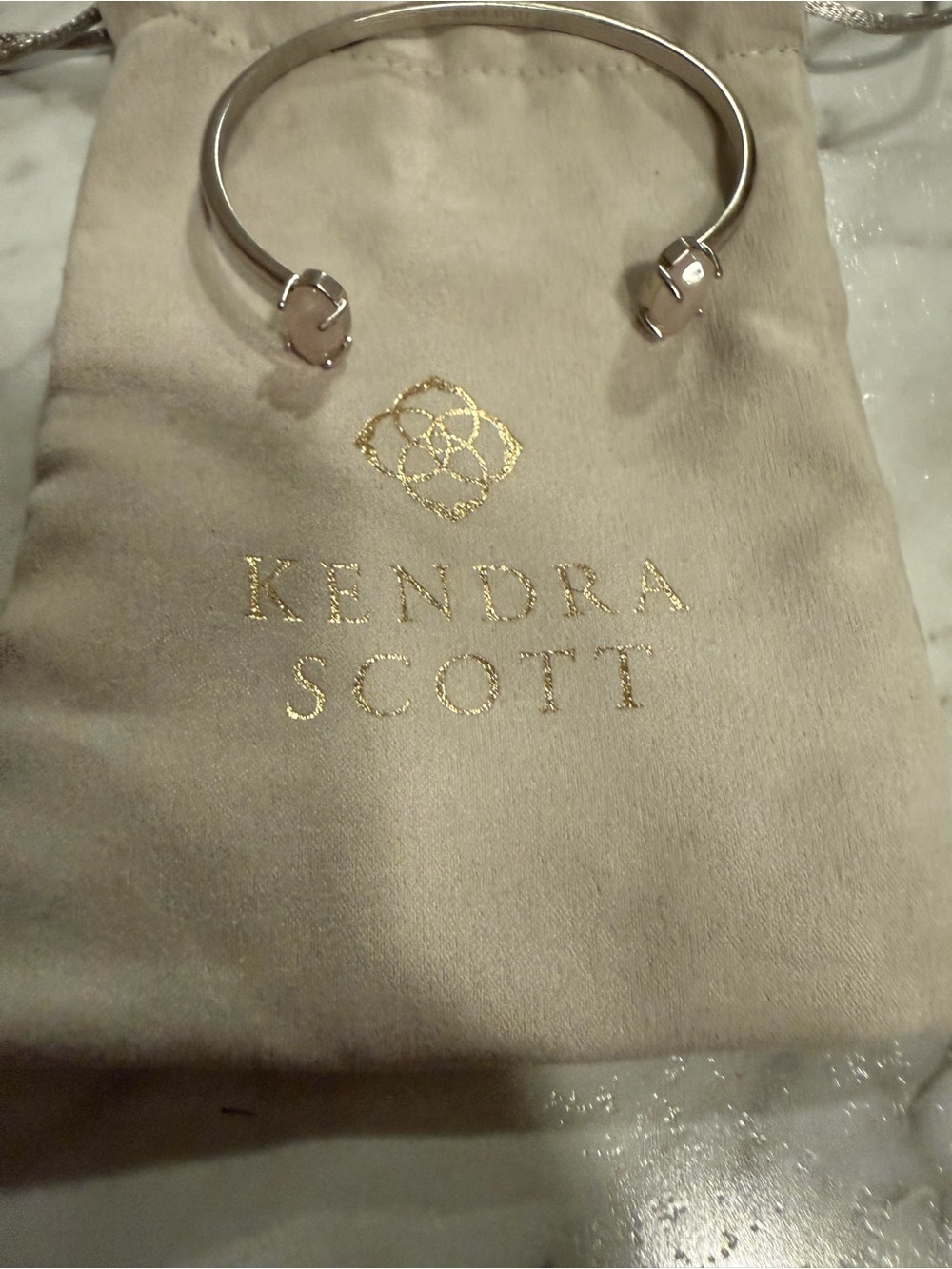 Kendra Scott Silver Open Cuff with Light Pink Stones